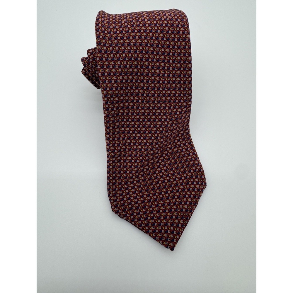 Mario Valentino Silk Tie Red Geometric Pattern Made in Italy Luxury Designer Tie